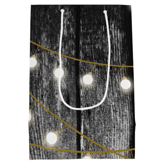Rustige Barn Black Wood Gold String Lights Medium Cadeauzakje (Achterkant)