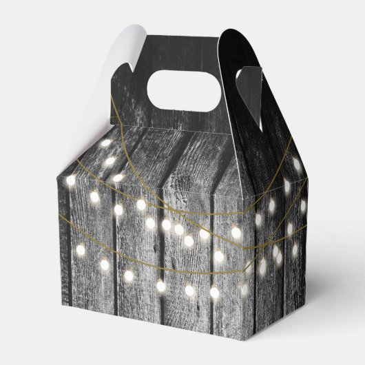 Rustige Barn Black Wood Gold String Lights Monogra Bedankdoosjes (Achterkant)