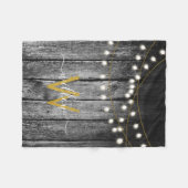 Rustige Barn Black Wood Gold String Lights Monogra Fleece Deken (Voorkant (Horizontaal))