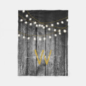 Rustige Barn Black Wood Gold String Lights Monogra Fleece Deken (Voorkant)