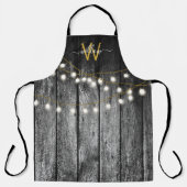 Rustige Barn Black Wood Gold String Lights Monogra Schort (Voorkant)