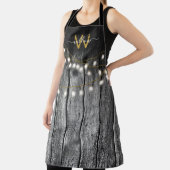 Rustige Barn Black Wood Gold String Lights Monogra Schort (Insitu)