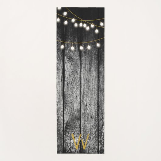 Rustige Barn Black Wood Gold String Lights Monogra Yogamat (Voorkant)