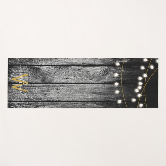 Rustige Barn Black Wood Gold String Lights Monogra Yogamat (Voorkant (horizontaal))