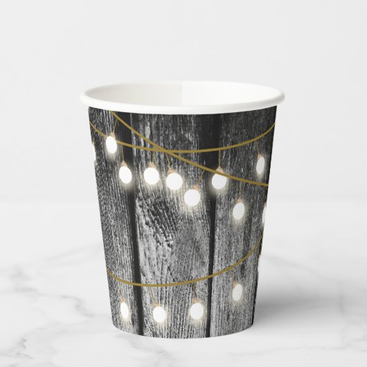 Rustige Barn Black Wood Gold String Lights Papieren Bekers (Links)