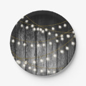 Rustige Barn Black Wood Gold String Lights Papieren Bordje (Voorkant)