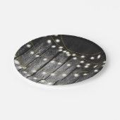 Rustige Barn Black Wood Gold String Lights Papieren Bordje (Gekanteld)