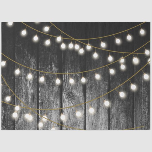 Rustige Barn Black Wood Gold String Lights Tissuepapier (Voorkant)