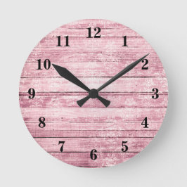 Rustige Barn Boards Shabby Pink Distress Wood Ronde Klok