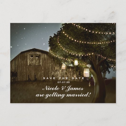 Rustige Barn & Boom Lights Wedding Save the Date Aankondigingskaart (Voorkant)