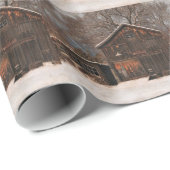 Rustige Barn & Cottage sneeuwscène Cadeaupapier (Rol Hoek)