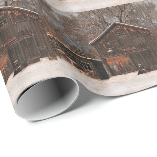 Rustige Barn & Cottage  sneeuwscène Cadeaupapier (Rol Hoek)