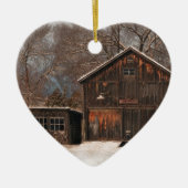 Rustige Barn & Cottage  sneeuwscène Keramisch Ornament (Voorkant)