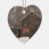 Rustige Barn & Cottage  sneeuwscène Keramisch Ornament (Links)