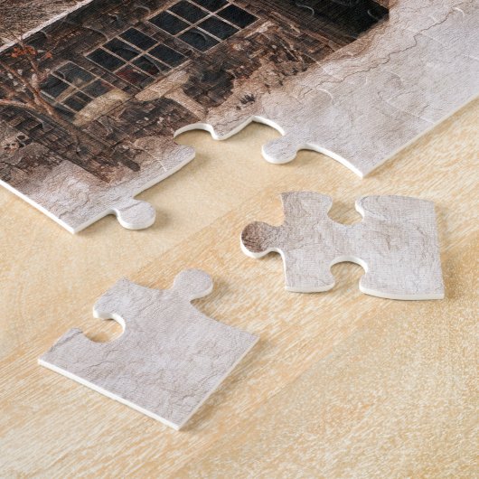 Rustige Barn & Cottage sneeuwscène Legpuzzel (Zijkant)