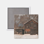 Rustige Barn & Cottage  sneeuwscène Magneet (Voorkant / Achterkant)