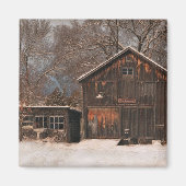 Rustige Barn & Cottage  sneeuwscène Magneet (Voorkant)