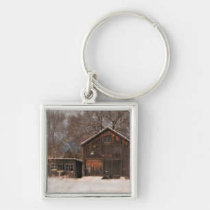 Rustige Barn & Cottage  sneeuwscène Sleutelhanger
