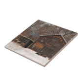 Rustige Barn & Cottage  sneeuwscène Tegeltje (Zijkant)