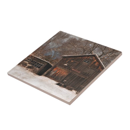 Rustige Barn & Cottage  sneeuwscène Tegeltje (Zijkant)