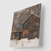 Rustige Barn & Cottage  sneeuwscène Vierkante Klok (Hoek)