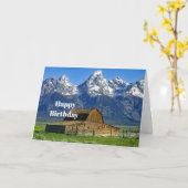 Rustige Barn Mountains Landscape Foto Birthday Kaart (Gele Bloem)