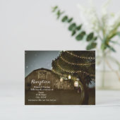 Rustige Barn & Tree Lights Wedding Reception Kaart (Staand voorkant)