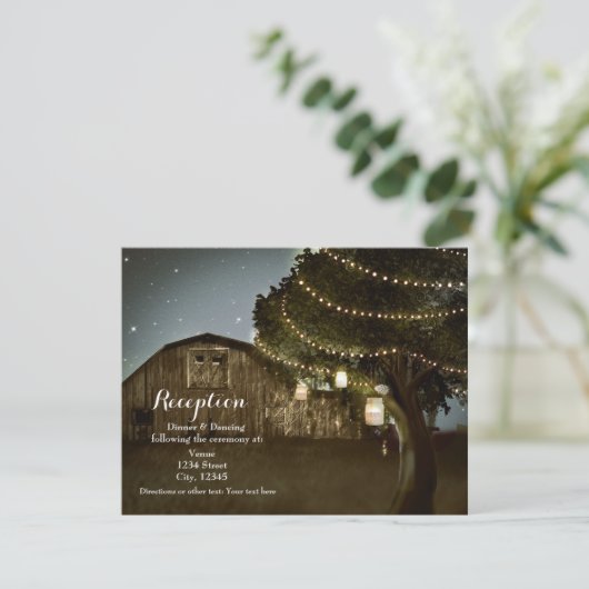 Rustige Barn & Tree Lights Wedding Reception Kaart (Staand voorkant)