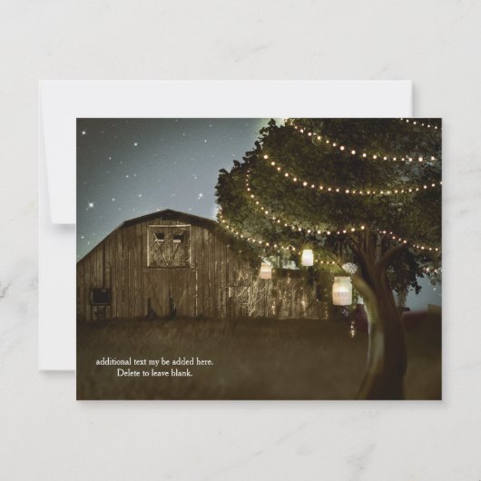 Rustige Barn & Tree Lights Wedding Reception Kaart (Achterkant)
