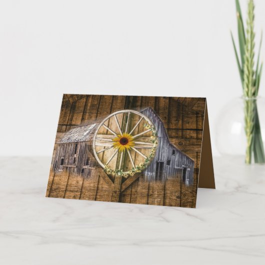 Rustige Barn Wagon Zonnebloem Feestdagen Kaart (Voorkant)