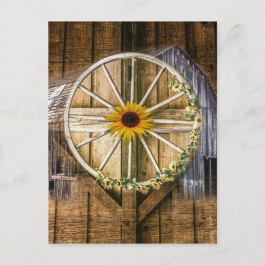 Rustige Barn Wagon Zonnebloem Feestdagenkaart (Voorkant)