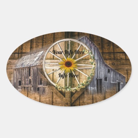 Rustige Barn Wagon Zonnebloem Ovale Sticker (Voorkant)