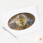 Rustige Barn Wagon Zonnebloem Ovale Sticker (Envelop)