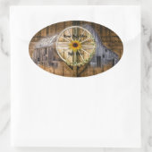 Rustige Barn Wagon Zonnebloem Ovale Sticker (Tas)