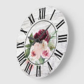 Rustige  Barn Wood Burgundy Pink Floral Grote Klok (Hoek)