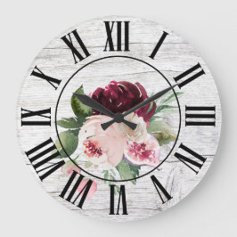 Rustige  Barn Wood Burgundy Pink Floral Grote Klok