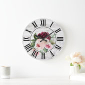 Rustige  Barn Wood Burgundy Pink Floral Grote Klok (Huis)