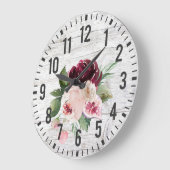 Rustige  Barn Wood Burgundy Pink Floral Grote Klok (Hoek)