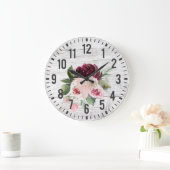 Rustige  Barn Wood Burgundy Pink Floral Grote Klok (Huis)