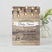 Rustige Barn Wood Edison Bulbs en lint Baby shower Kaart (Staand voorkant)