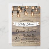 Rustige Barn Wood Edison Bulbs en lint Baby shower Kaart (Voorkant)