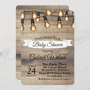 Rustige Barn Wood Edison Bulbs en lint Baby shower Kaart
