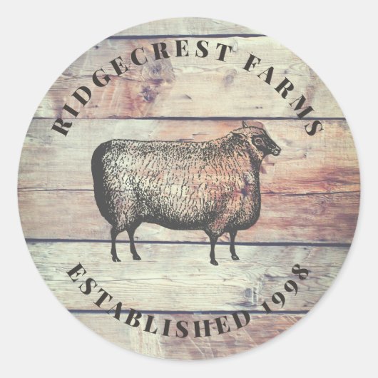 Rustige Barn Wood en Boerderij schaap Klassieke ro Ronde Sticker (Voorkant)