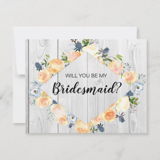 Rustige Barn Wood Floral Peach Bridesmaid Voorstel Kaart (Voorkant)