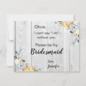 Rustige Barn Wood Floral Peach Bridesmaid Voorstel Kaart (Achterkant)