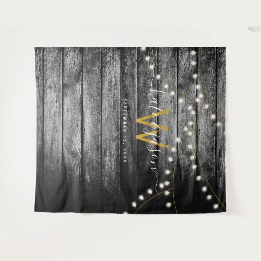 Rustige Barn Wood Gold Lights Weddenschap Wandkleed (Voorkant (horizontaal))