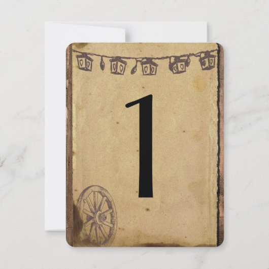 Rustige Barn Wood Lantern Wedding Table Number Kaart (Achterkant)