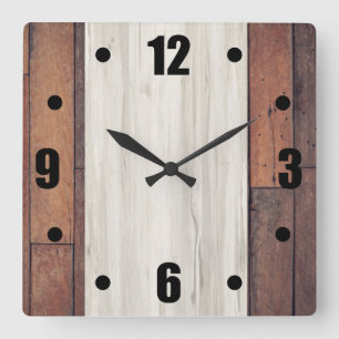 Rustige Barn Wood Natural Wood Block Bold Numbers Vierkante Klok