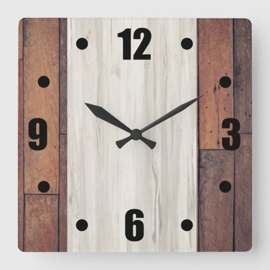 Rustige Barn Wood Natural Wood Block Bold Numbers Vierkante Klok (Voorkant)