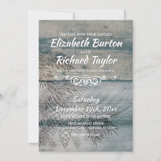 Rustige Barn Wood Pine Tree Winter Weddenschap Kaart (Voorkant)
